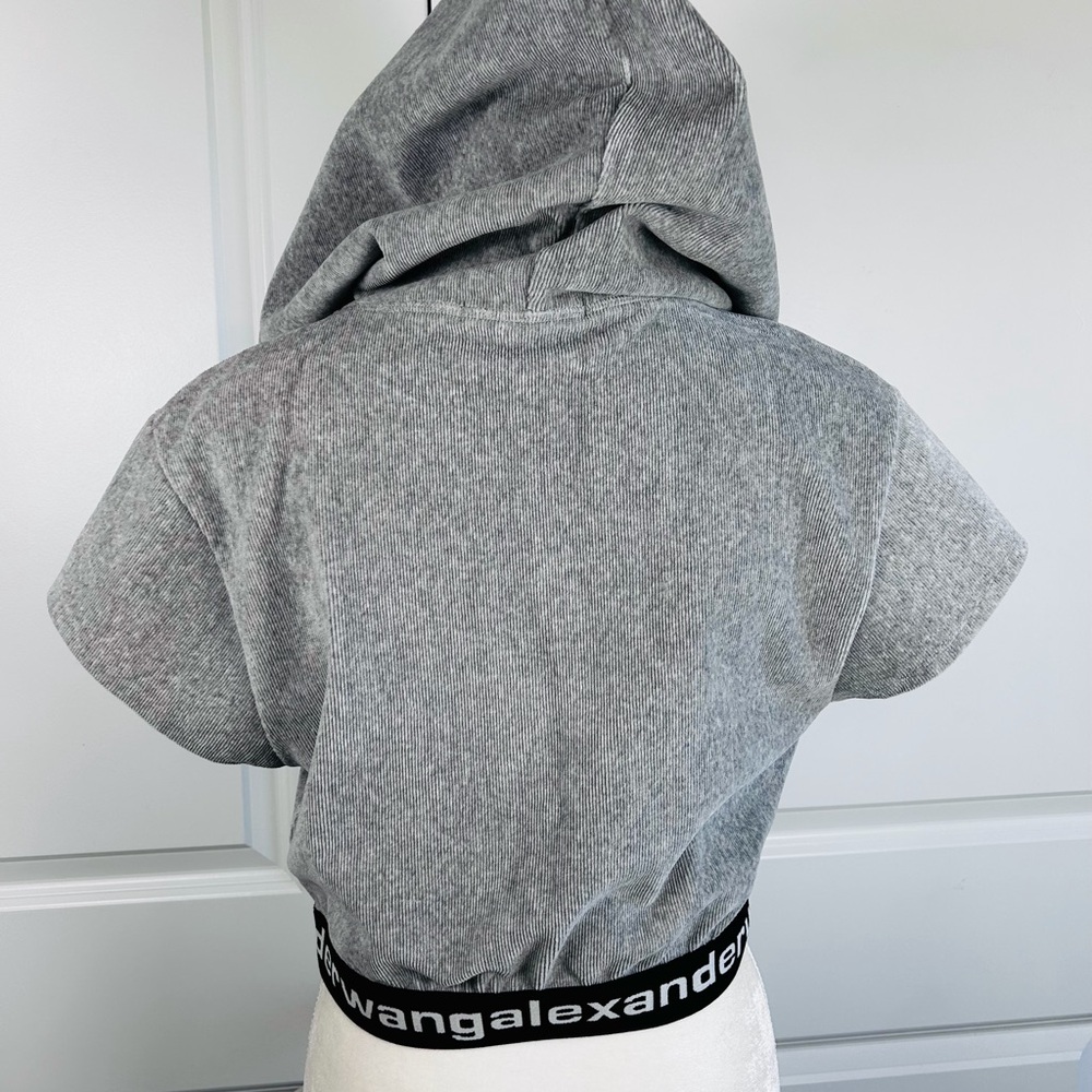 Alexander Wang Cropped Short Sleeve Hoodie in Grey Cotton EUC - Picture 8 of 11